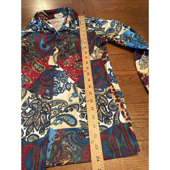 Vintage Women’s Jackfin Sz 8 Big Collar Paisley Disco Button Down Shirt - Picture 4 of 7